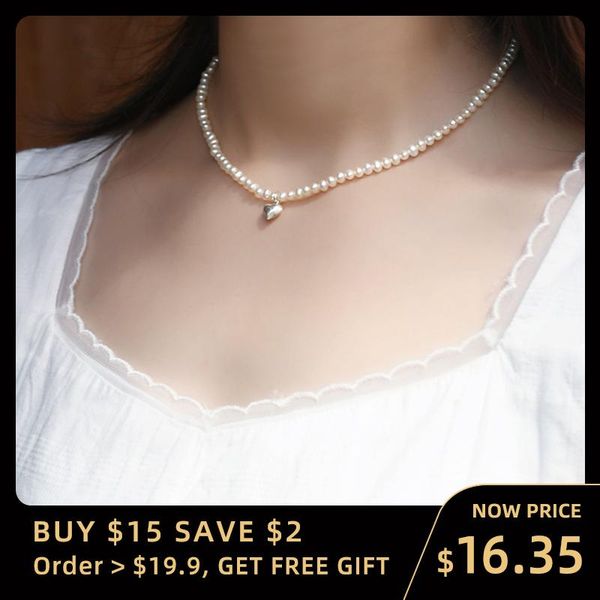 

ashiqi real natural freshwater pearl 925 sterling silver heart-shaped necklace jewelry jewelry female gift