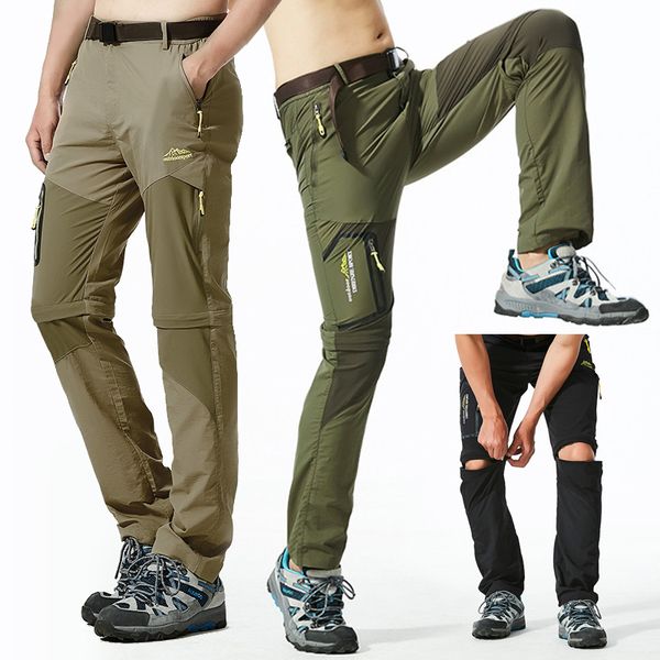 

summer men outdoor waterproof pants stretch quick-drying trousers mens detachable casual shorts breathable hiking sports pants 201110, Black