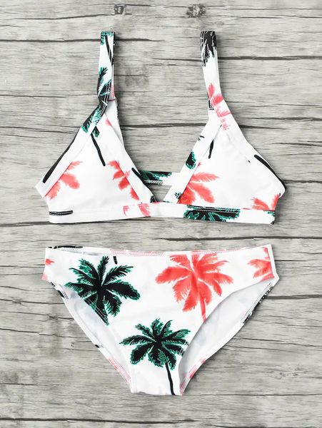

2019 new color coconut print ny bikini women's swimsuit, White;black