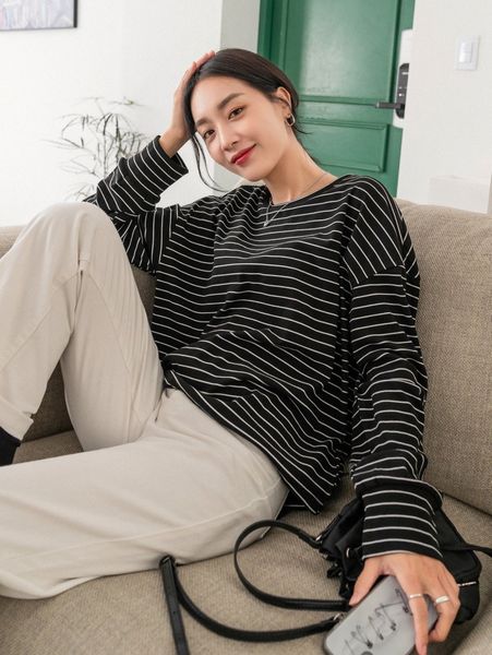 

dazy striped print drop shoulder tee p2g7#, White