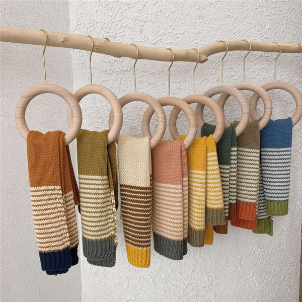 

korea new striped wool japan long south boys and girls contrast knitted scarf children's warm neck nvv0, Red;brown