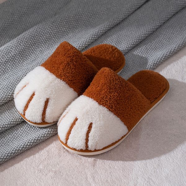 Chinelos Animais Fuzzy para Mulheres Bonito Mulheres De Plush Casa Sapatos Cat Paw Padrão Xin-Frete Y1124