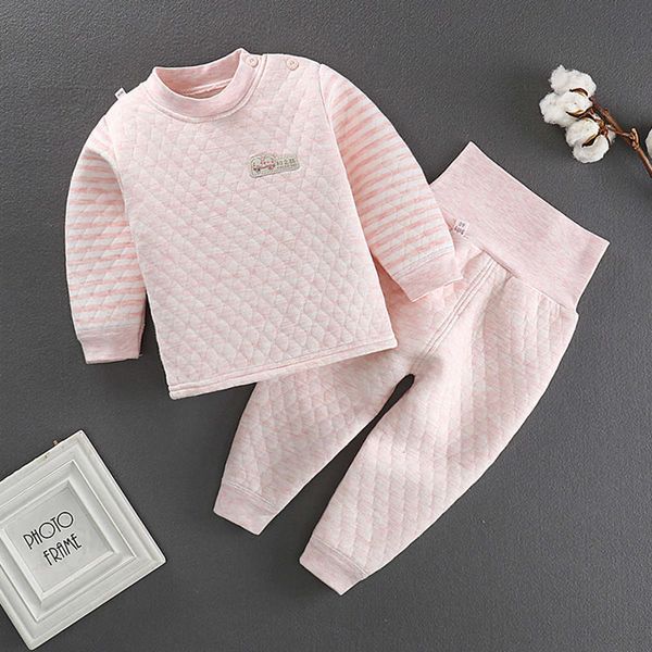 

underwear set boys' baby's and girls' warm pure three layers plus cotton thickened high waist belly protection cloth autumn r, Blue;red