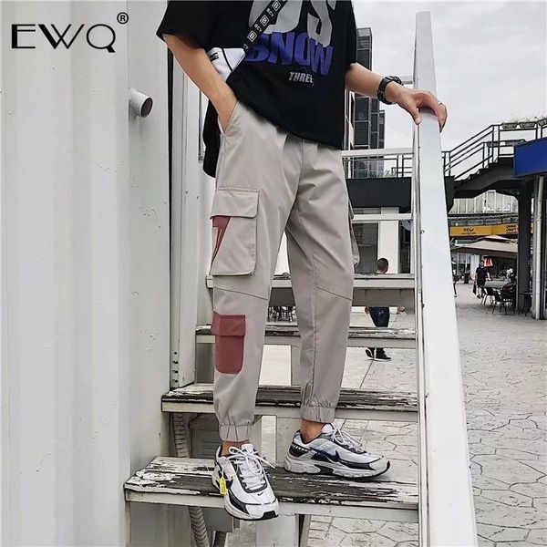 

men's pants ewq 2021 fashion autumn loose hip hop streetwear fide men pockets casual drawstring pantalon deportivo hombre ft2011, Black