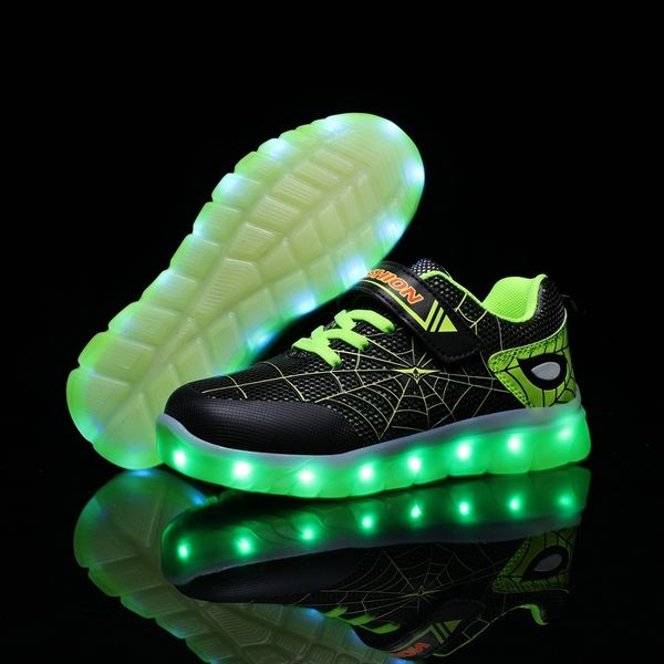 

kids led usb glowing light up tennis shoes for toddler baby boy girl children luminous sneakers kids boys girls sports shoes y201028, Black