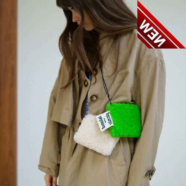 

fashion mini lambswool for women white color cute female cross body bag autumn new winter green purses and handbags