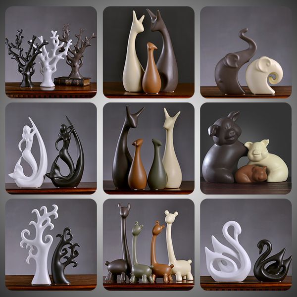 Moderne Keramik Tierfiguren Handwerk Schwan Hirsch Ornamente Home Wohnzimmer Einrichtung Dekoartion Büro Desktop Zubehör Kunst LJ200903