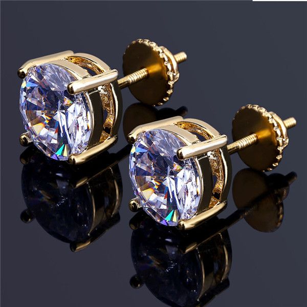 

hip hop stud earrings mens womens jewelry fashion round gold silver simulated diamond earrings for men ., Golden;silver