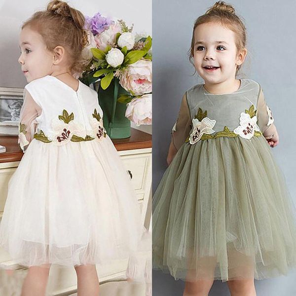 

girl's dresses 40# baby summer girls children's mid-sleeve mesh flower embroidery dress princess costume for girl vestidos, Red;yellow
