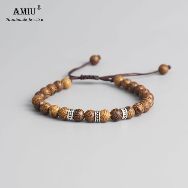 

braided amiu hand tibetan lucky knots buddhist bracelet natural 6mm wood beads carved handmade, Black