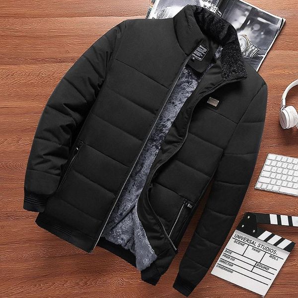 

men autumn winter long sleeve outwear blouse plush cotton thick coat1, Black