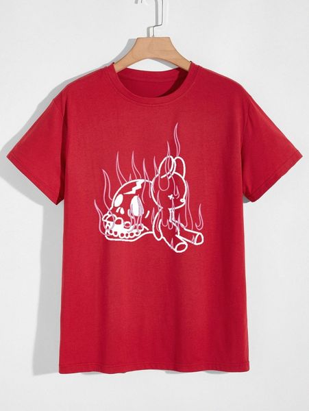

romwe guys skull & rabbit graphic tee a7zt#, White;black
