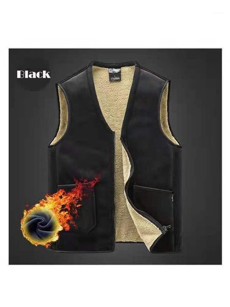 

mens winter warm thicken berber fleece v-neck vests jacket windbreak jacket outwear for male warm keeping size -6xl thermal1, Black;white