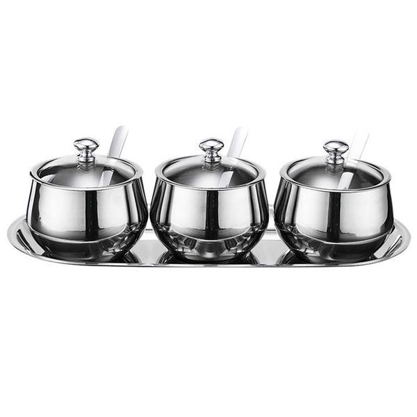 

storage bottles & jars with spoon lid easy clean household dustproof kitchen stainless steel portable pot cooking seasoning jar sugar salt