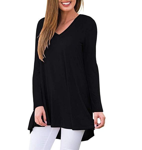 

women irregular loose tshirt v neck spring autumn casual female long tees, White