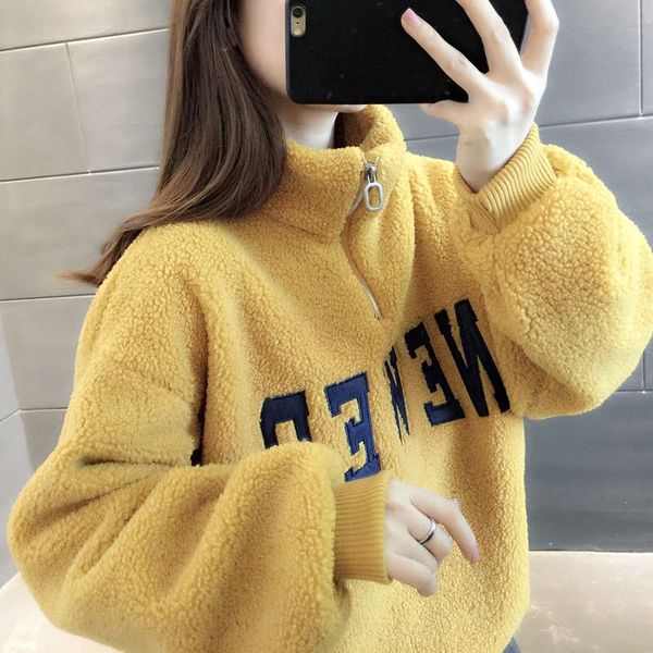 

imitation cashmere sweater autumn winter 2020 new women's clothing foreign style plush thickened loose coat women, Black