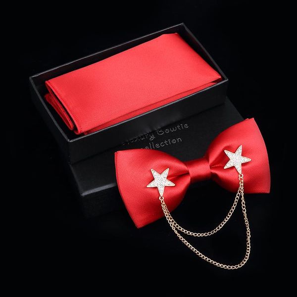 

jemygins original metal golden star two layer neck bowtie solid bow tie men's fashion adjustable bowtie pocket sqaure box set q jlluax, Black;gray