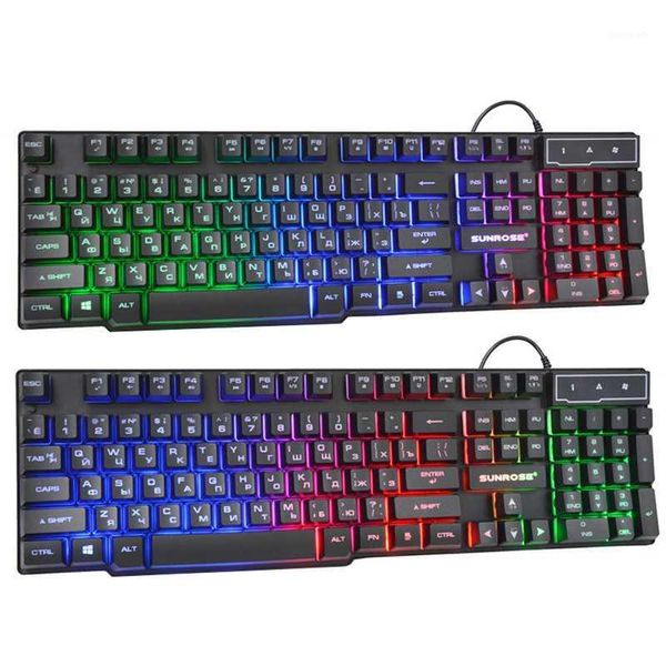 

keyboards russian+english keyboard gaming wired backlight rgb illuminated usb waterproof game computer mac pc key board1