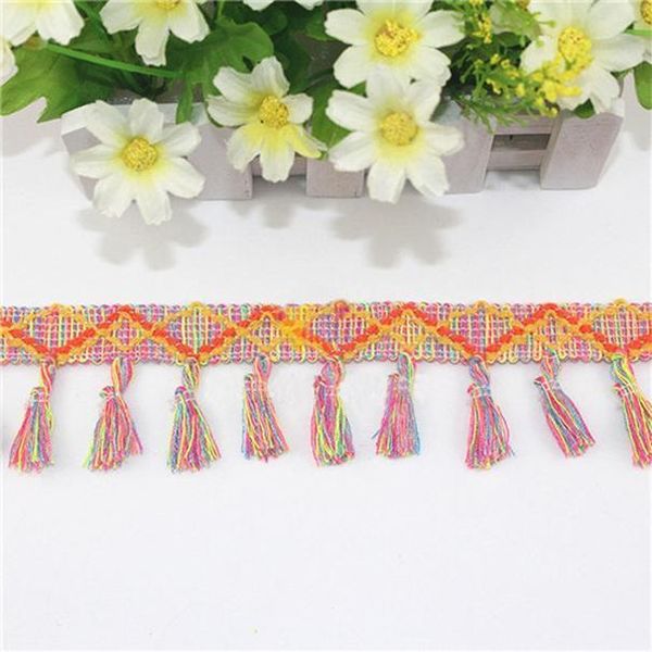 

47mm rainbow tassel lace trim cotton fabric ribbon trim ball fringe pom pom tassel ribbon for handmade diy sewing material 1yard h bbyauk