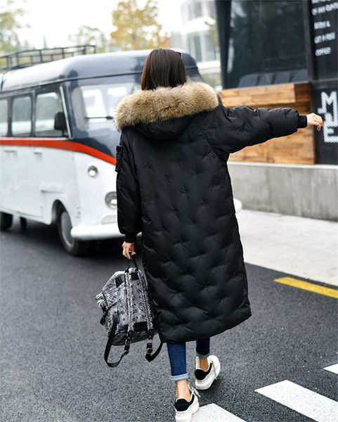 

2021 new winter jacket warm coat thick chaquette mujer wxf552 under duck of women white raccoon-skin collar long parka dbq0, Black