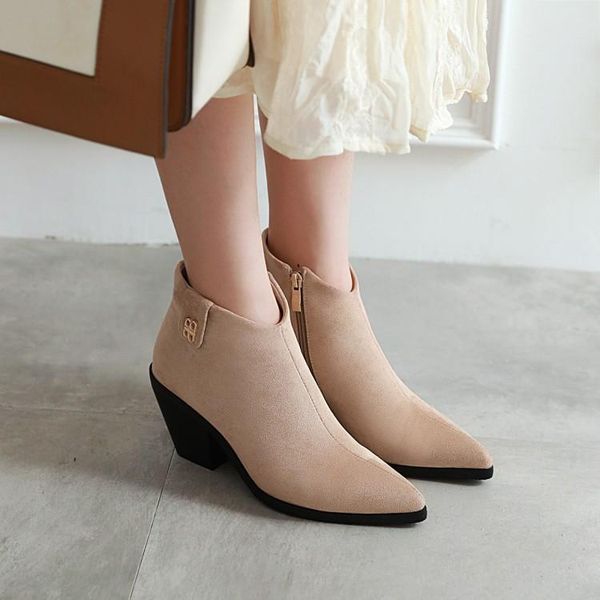 

boots oversized - women shoes ankle for ladies woman winter side zipper metal trim tip, Black
