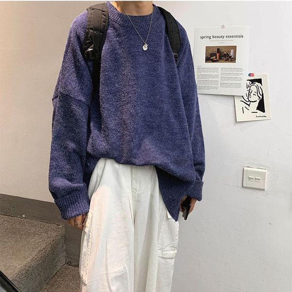 

korean sweater men's warm fashion casual knitted pullover men wild loose autumn winter oversize sweater mens clothes -xl, White;black