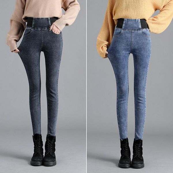 

women's jeans women high waist stretch slim female denim pencil pants elastic plus size blue gray spring autumn mom trousers