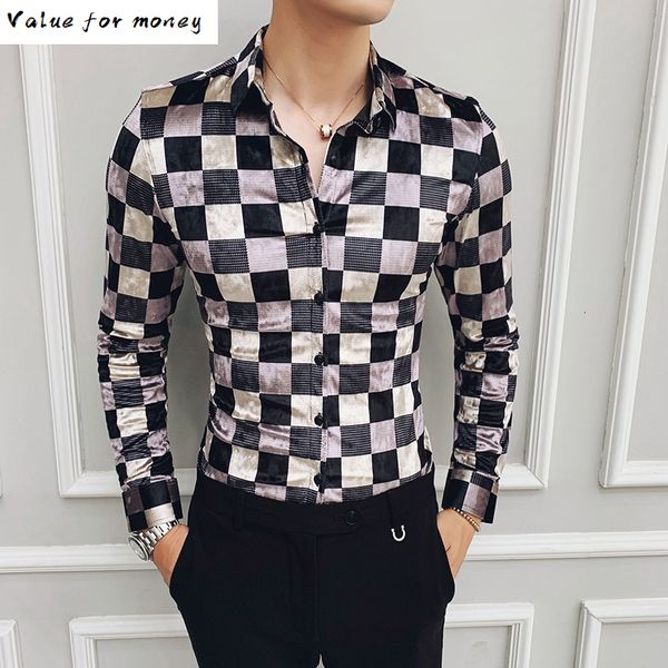 

wear street fashion retro mens casual shirts cotton business office shirt check velvet shirts plaid camisa hombre slim fit men c1212, White;black