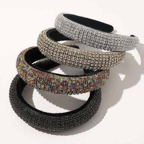 

luxury thick sponge full rhinestone women headband rhinestone padded wide head hoop crystal hairband party hair accessories new q sqcrqt