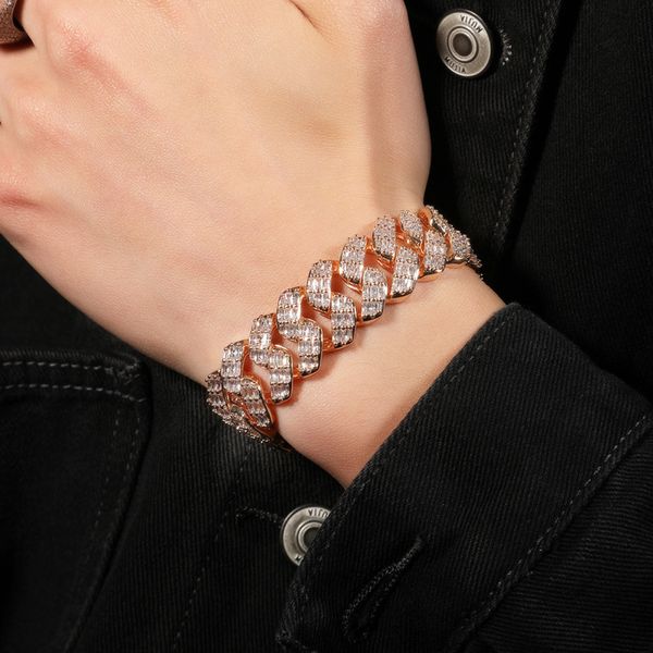 Kubanisches Gliederkettenarmband im Hip-Hop-Stil mit dreireihiger Pavé-Fassung für Herrenschmuck