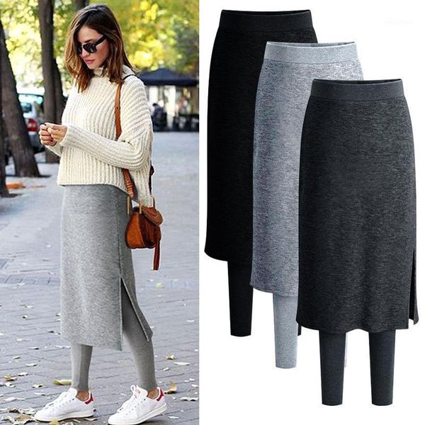 

women autumn leggings wear plus fat plus mid-length warm culottes1, Black