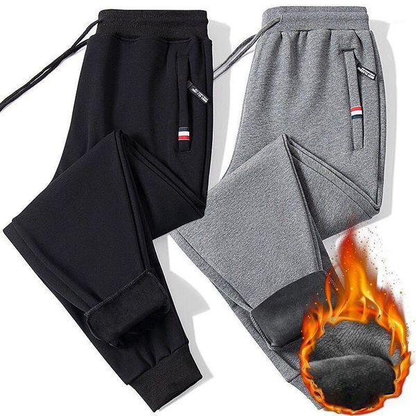

2020 new men's winter plus velvet thick warm cotton sweatpants fashion streetwear plus size loose casual joggers sweatpants 8xl1, Black