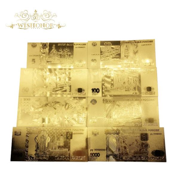

8pcs lot russia banknote 5 10 50 100 500 1000 5000 roubles gold banknote in 99.9 gold foil replica money for collection wmttky rimmer
