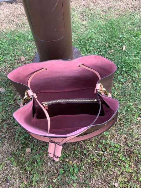 

2020 new neonoe fashion genuine leather bucket bag women famous drawstring han