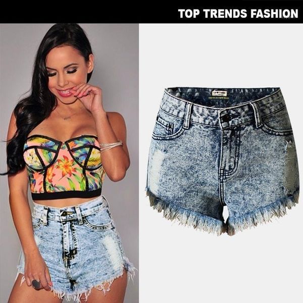 

european punk fashion cat whiskers holes pants women high-waisted denim jeans short pant irregular pantalones mujer 29571, Blue