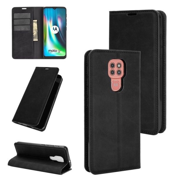 

for motorola moto g9 g9 play retro-skin business magnetic suction leather case with holder card slots wallet