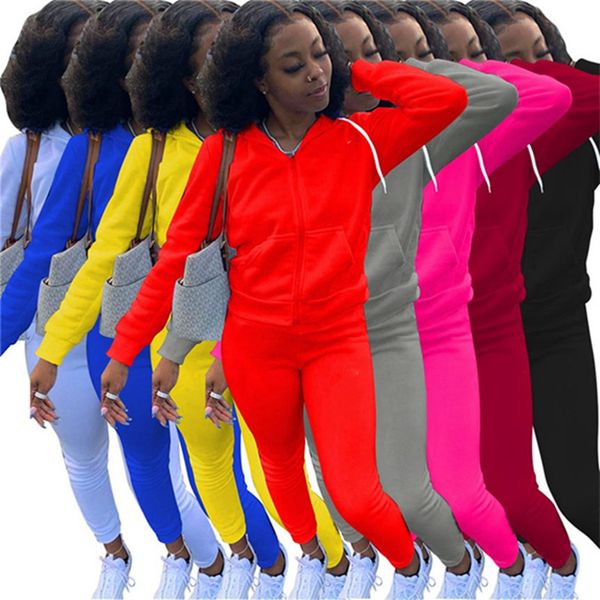 

suit winter women color fall piece long outfits jacket+pants solid jogger set casual tracksuits sleeve plus size two 3817 qixcq, Black