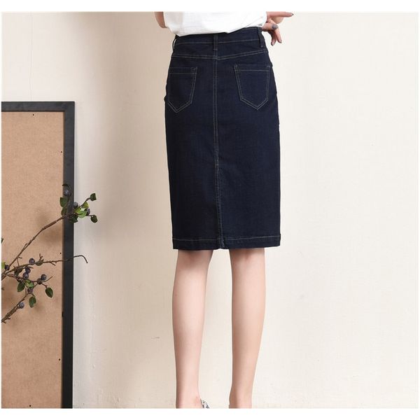

plus size s 9xl spring summer women denim a line skirt one step split bodycon skirt high waist denim blue new arrival f jllmit, Black