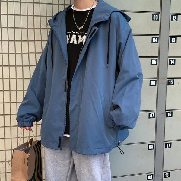 

men's jackets 2021 spring korean fashion loose zipper daily casual hooded jacket coats black army green outwear, Black;brown