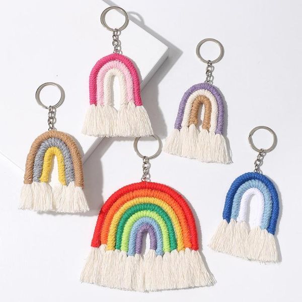 

artilady hawaii boho women tassel key keychain holder macrame rainbow bag charm jewelry gift for friends drop shipping, Silver