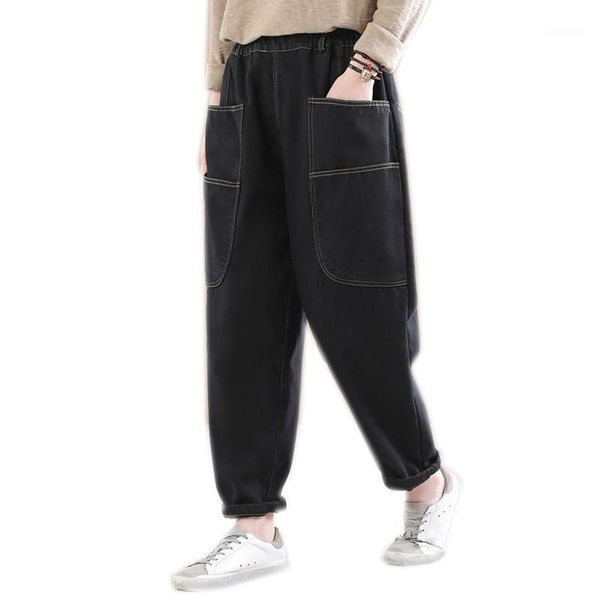 

women fleeced thick jeans warm for autumn winter black denim pants big loose oversized casual vintage trousers bf a120311061, Blue