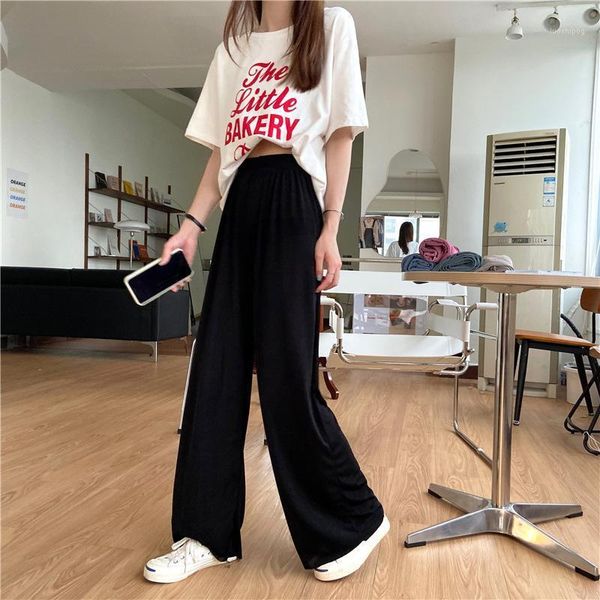 

high waist hip straight pants women elastic multicolor casual trousers femme autumn winter 2020 new outwear velet1, Black;white