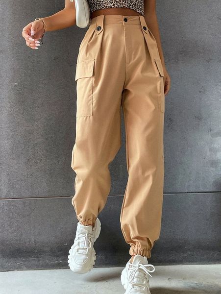 

solid flap pocket cargo pants x5fj#, Black;white