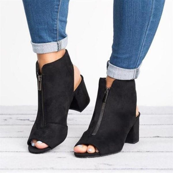 

женщины высокие каблуки slincacks обувь instep zipper рыба рот рот обувь 2020 весна летняя леди мода квадратный каблук обувь 34-43, Black