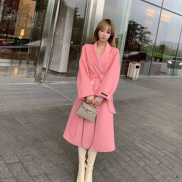

double sided cashmere women's middle and long style new autumn / winter 2020 high end loose woolen coat 101801, Black