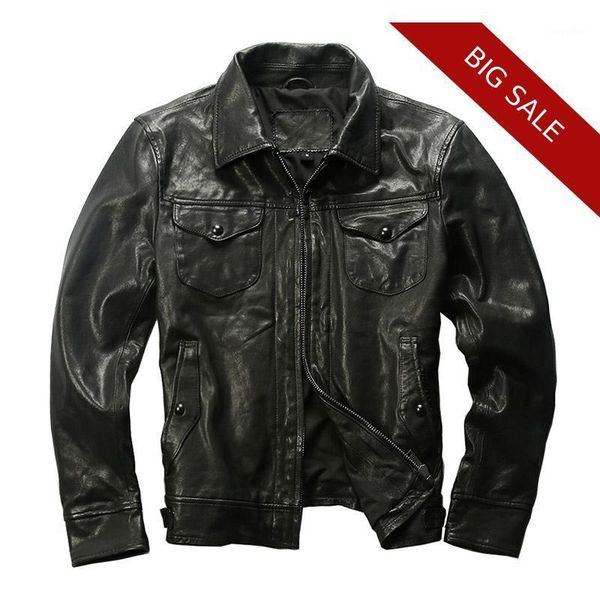 

2020 black men smart casual leather jacket double pockets genuine thin sheepskin spring slim fit fashion leather coat1