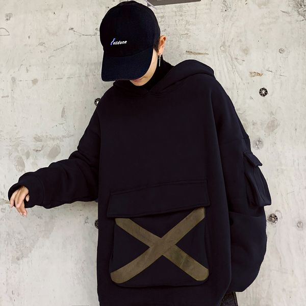 

2019 nieuwe westerse street fashion thicken mannen cargo stijl hoodies casual fleece mannelijke trui hooded sweater streetwear losse, Black;white