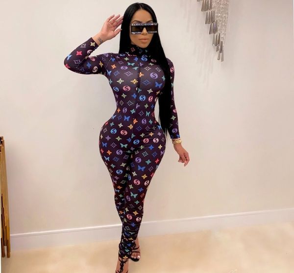 

w006 2020 new women's tight printed pleated jumpsuit, Black;gray