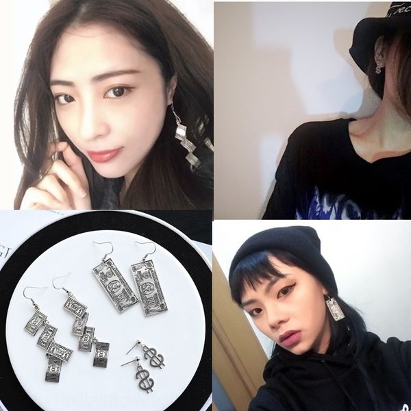 

giezd harajuku personalized coin hip-hop street old dollar bungee no ear hole ear clip for women earrings and earrings, Golden