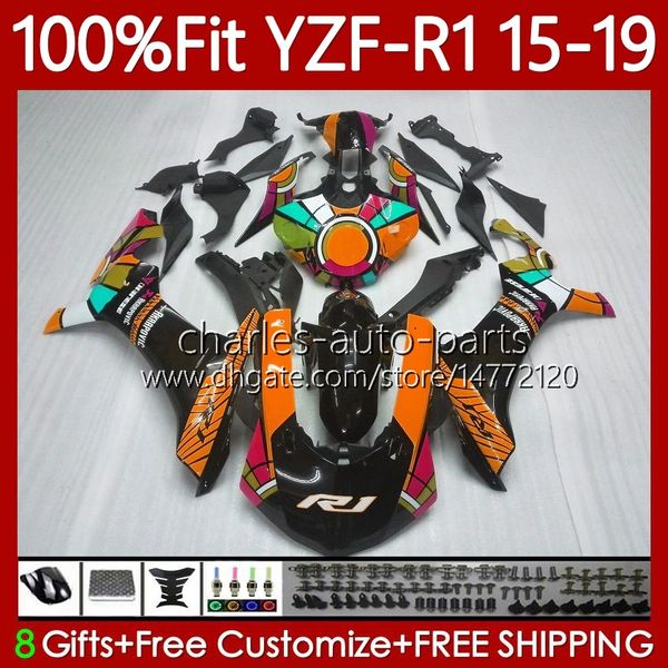 Einspritzkarosserie für Yamaha YZF-R1 YZF R 1 1000CC 2015–2019 104No.165 YZF R1 1000 YZF-1000 2015 2016 2017 2018 2019 YZF1000 YZFR1 15 16 17 18 19 OEM-Verkleidungen Orange Schwarz